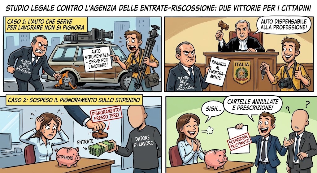 Pignoramento dell’auto di lavoro e dello stipendio : due nostre vittorie a tutela del&nbsp;cittadino
